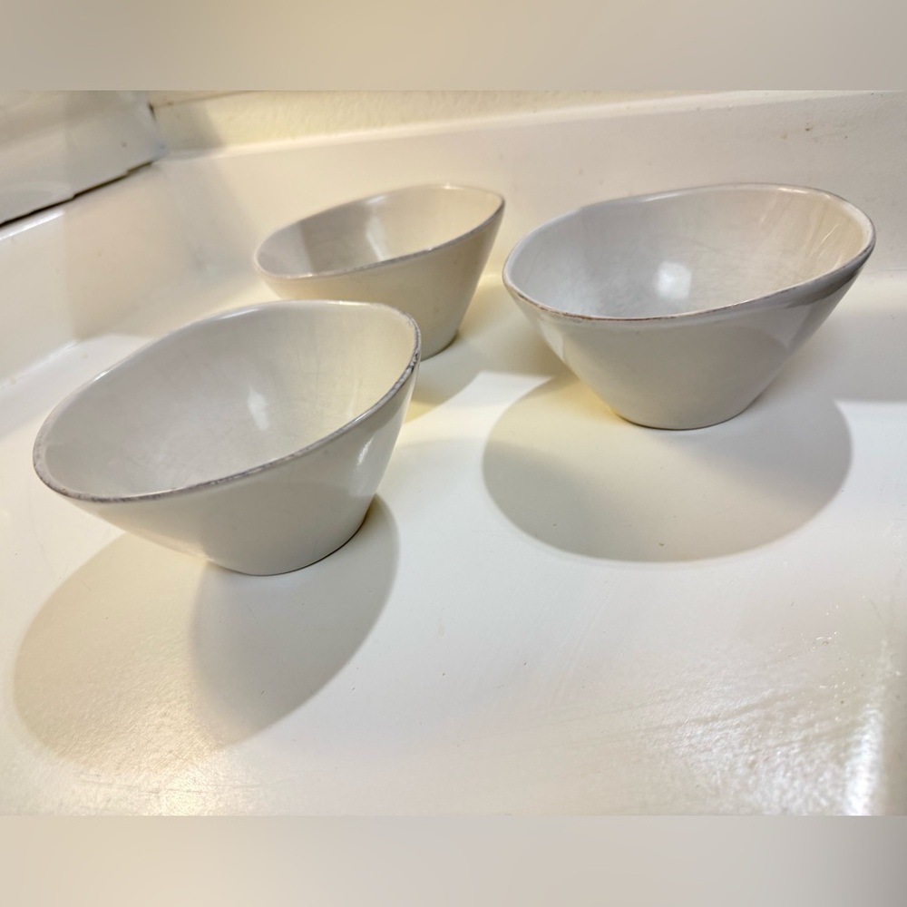 Crate And Barrel Bowl set Mercer White Soup Cereal Artisanal‎ Textured Qty 3